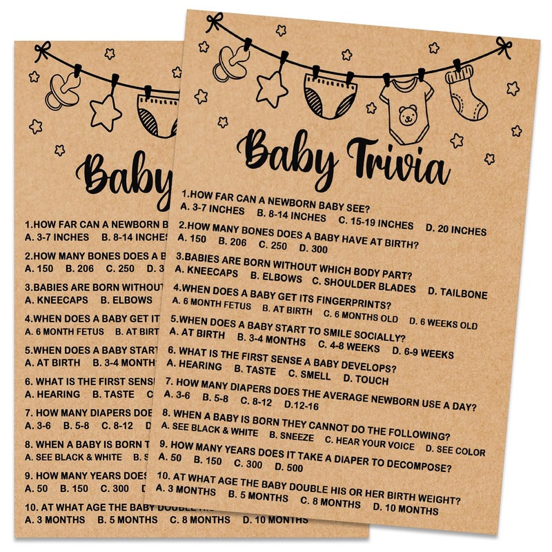 Misaidou Baby Shower Game, Baby Trivia Game Cards, Baby Shower Party Games Supplies & Activities, Party Activities Ideas Supplies, Baby Shower Ideas, 30 Game Cards Included, Kraft - Image 1
